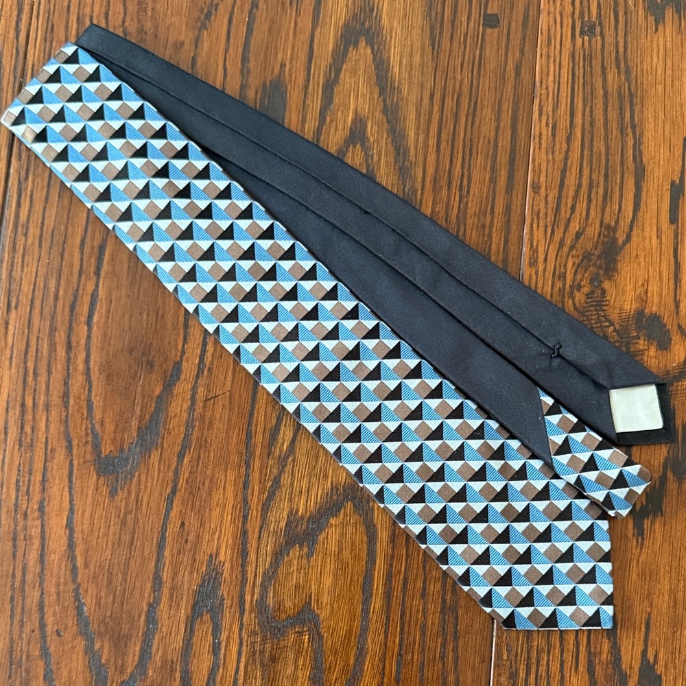Prada Geometric Patterned Tie - Black, Brown and Blue